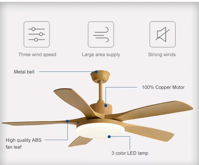 48 Inch New Modern Design Frequency Conversion Remote Control 5 ABS Blades Ceiling Fan With Light