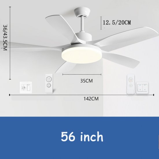 56 Inch Three Color Temperature Optional ABS Blade Double Control Decoration Ceiling Fan Light