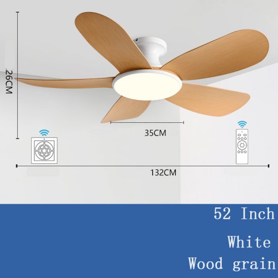 52'' Modern Luxury Led 5 ABS Blades Ceiling Fan wood grain Ceiling Fan With Light