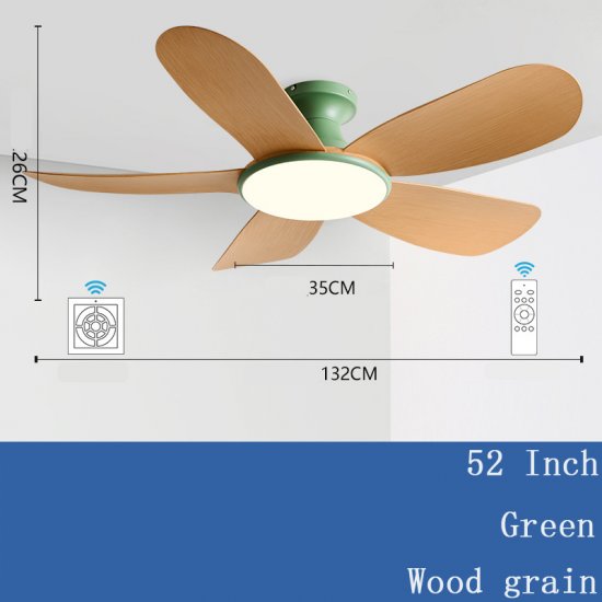 52'' Modern Luxury Led 5 ABS Blades Ceiling Fan wood grain Ceiling Fan With Light