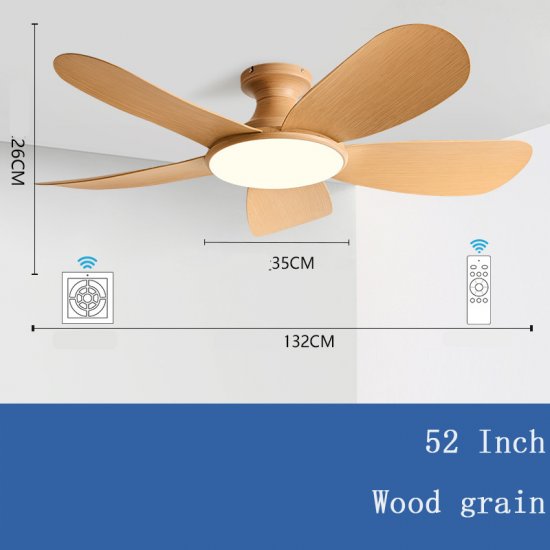 52'' Modern Luxury Led 5 ABS Blades Ceiling Fan wood grain Ceiling Fan With Light