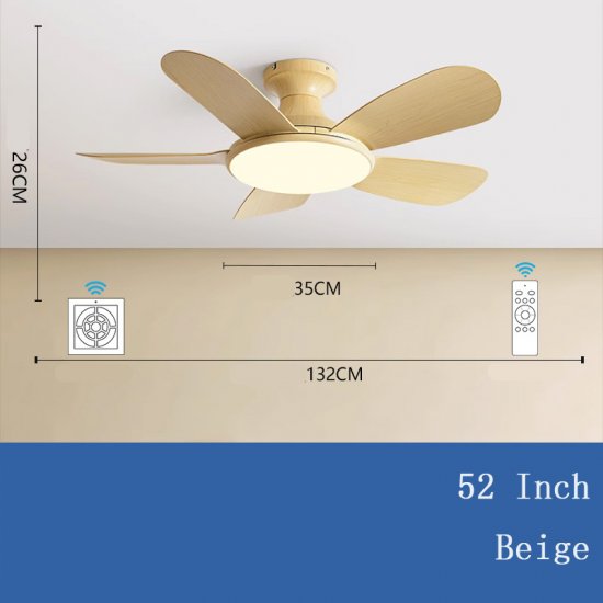 52'' Modern Luxury Led 5 ABS Blades Ceiling Fan wood grain Ceiling Fan With Light