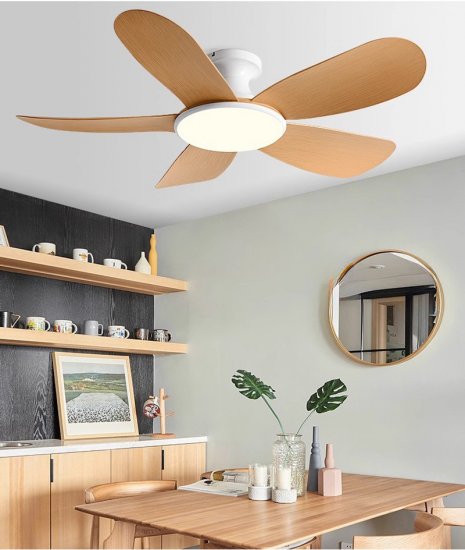 52'' Modern Luxury Led 5 ABS Blades Ceiling Fan wood grain Ceiling Fan With Light