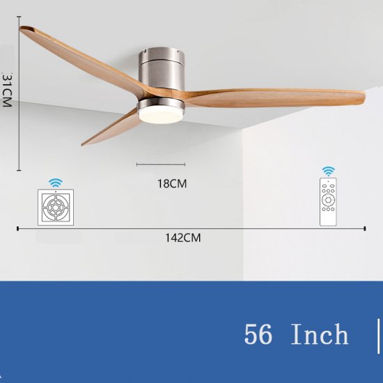 56 inch 3 solid wood blade BLDC ceiling light fan LED intelligent ceiling fan modern minimalist style remote control ceiling fan