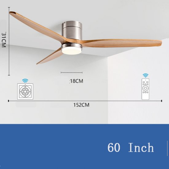 Factory direct sales 60 inch DC ceiling fan with wooden leaf remote control American retro living room ceiling fan