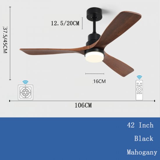 42 52 Inch Modern Indoor Decorative Lighting Solid Wood Blade Remote Control Led Ceiling Fan With Light