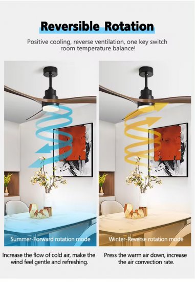 42 52 Inch Modern Indoor Decorative Lighting Solid Wood Blade Remote Control Led Ceiling Fan With Light