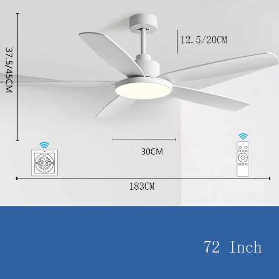 Modern Decorative 72 Inch ABS 5 Blades DC Remote Control Led Ceiling Fan With Light