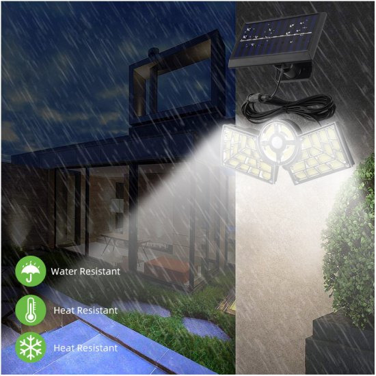 New Solar Wall Lamp Safety Outdoor Human Body Sensing 112LED Split Three Head Garden Lamp Storage Roadside Lighting