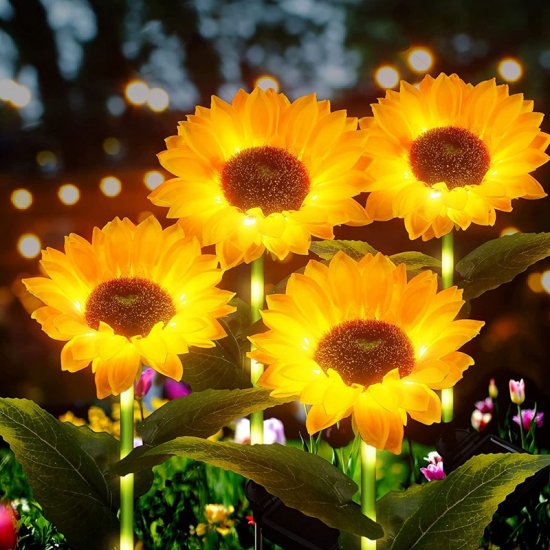 Solar Lights Outdoor Garden Decor Sunflower Ligts Waterproof Solar Outdoor Lamp Decorative Lights for Path Garden Patio Backyard