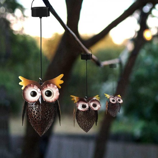 Iron hollow solar owl lamp outdoor courtyard iron hollow chandelier