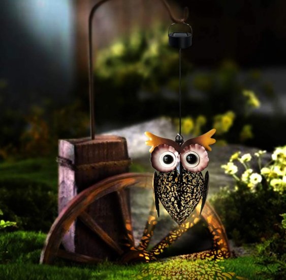 Iron hollow solar owl lamp outdoor courtyard iron hollow chandelier