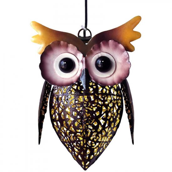 Iron hollow solar owl lamp outdoor courtyard iron hollow chandelier